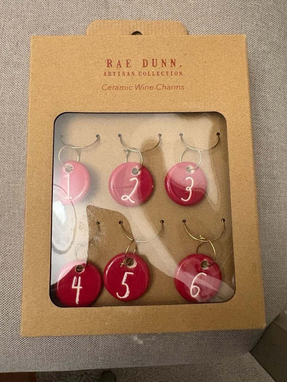 Rae Dunn Set of 6 Numbered Red Ceramic Wine Charms (1-6)
